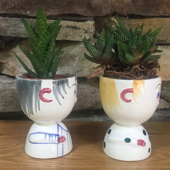 VTG Egg Cup Faces People MCM Japan Succulents Boho - Picture 3 of 9